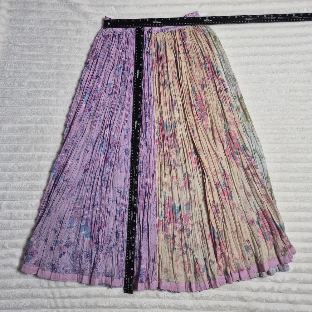 Boutique Floral Patchwork Cotton Crinkle Maxi Skirt Purple Pink XL One Size - Picture 4 of 8